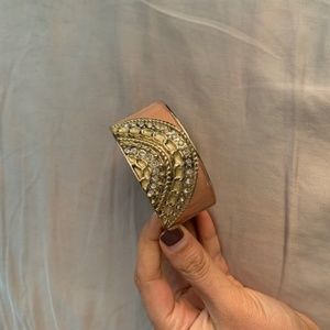Pink enamel cuff with gold detailing